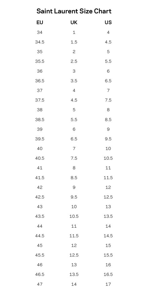 st laurent size guide